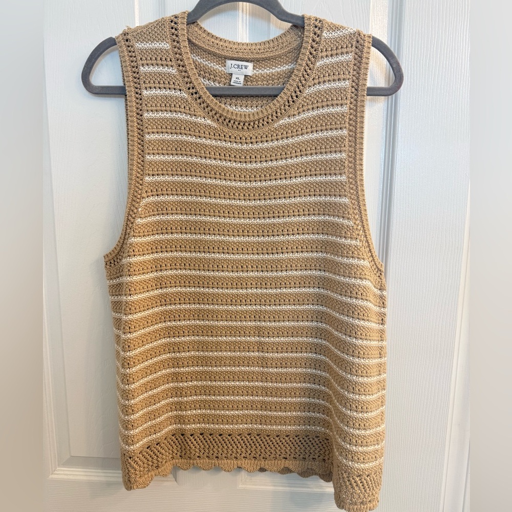 J. Crew Striped Crochet Knit Tank in Tan and Cream